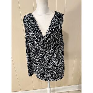 Womens 212 Collection Cowl Neck Top, size 2X, Leopard Print, Black and White